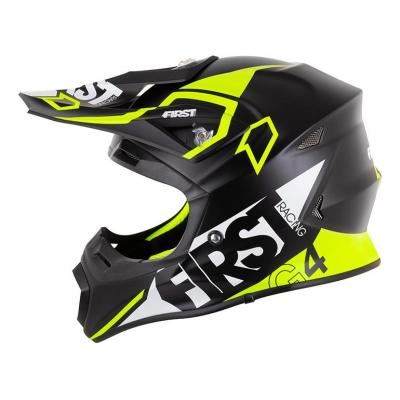 Casque cross First Racing G4 Fibre noir/blanc/jaune fluo