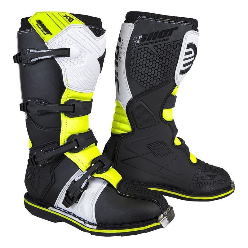 Bottes cross Shot X10 2.0 noir/blanc/jaune fluo- 39