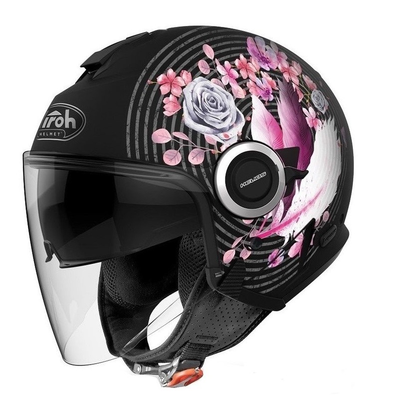 Casque jet Airoh Helios Mad noir/rose mat- XS