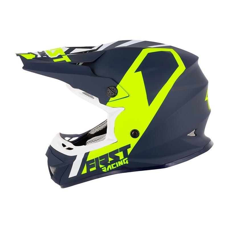 Casque cross First Racing K2 Polycarbonate bleu/jaune fluo/blanc- S
