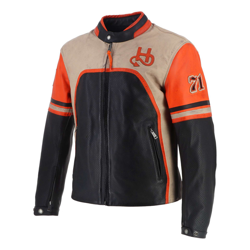 Blouson cuir Helstons Indianapolis Air noir/beige/orange