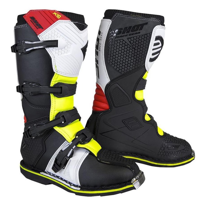 Bottes cross Shot X10 2.0 rouge/blanc/jaune fluo- 39