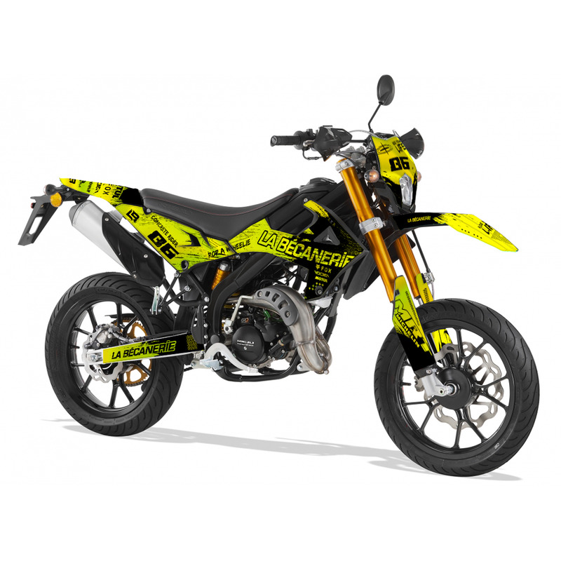 Kit déco La Bécanerie Mud noir/jaune holographique Rieju MRT 22-23