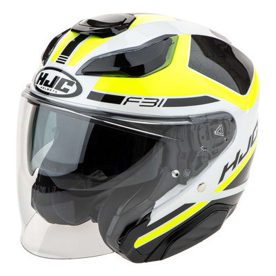 Casque jet HJC F31 Ceron MC3H blanc/noir/jaune fluo brillant