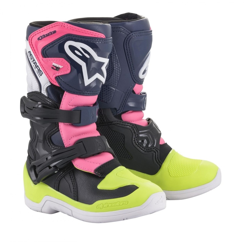 Bottes cross enfant Alpinestars Tech 3S noir/bleu foncé/rose fluo- 1