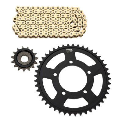 Kit chaîne EK/PBR 15x45-110m chaîne 525 SRX2 or couronne acier Suzuki SV 650 99-09