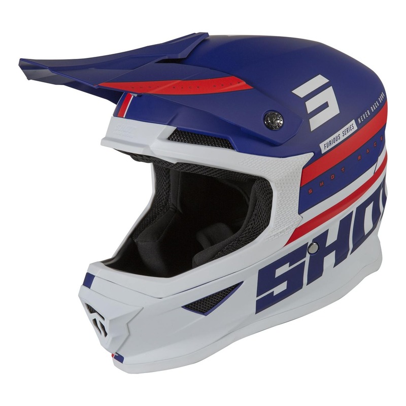 Casque cross Shot Furious Shining mat bleu/rouge- XS