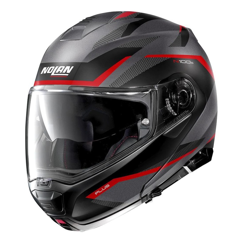 Casque modulable Nolan N100-5 Plus Overland N-Com Mat Lava gris/rouge-