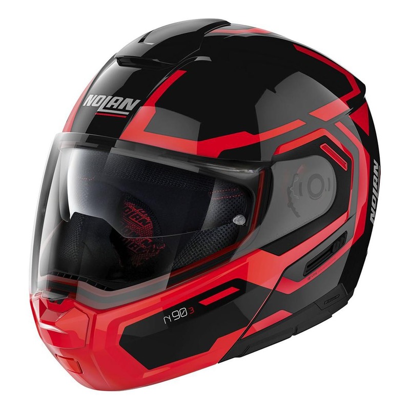 Casque modulable Nolan N90-3 Driller N-Com Brillant noir/rouge- 2XS