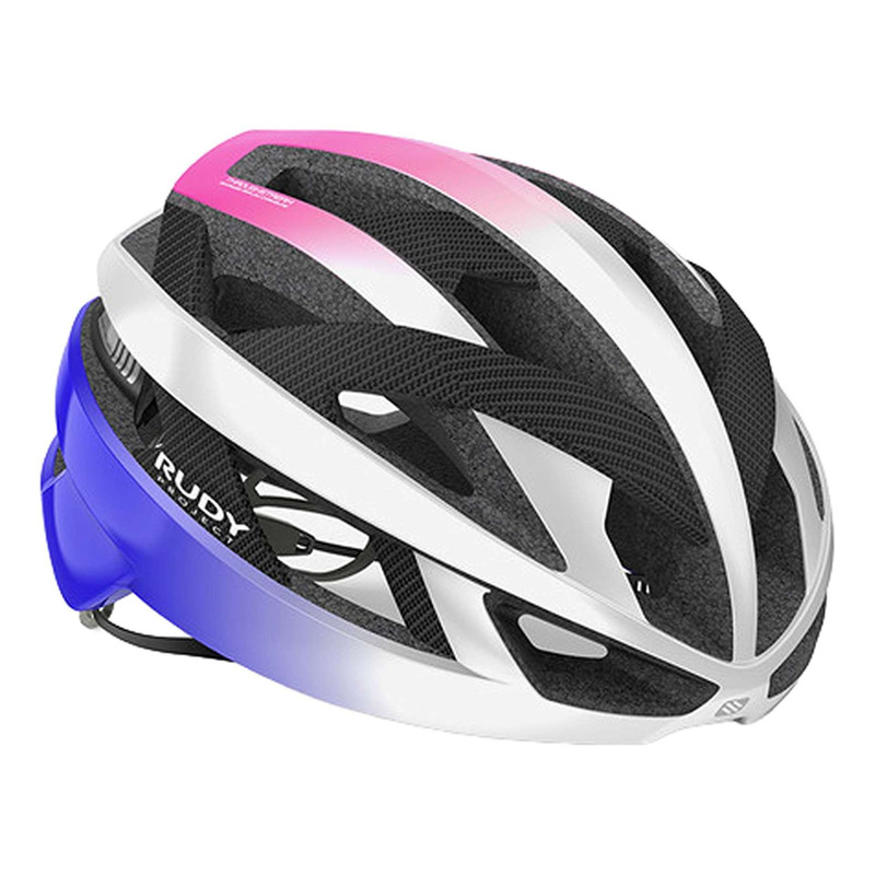 Casque vélo route Rudy Project Rebel Carbon blanc/rose/bleu