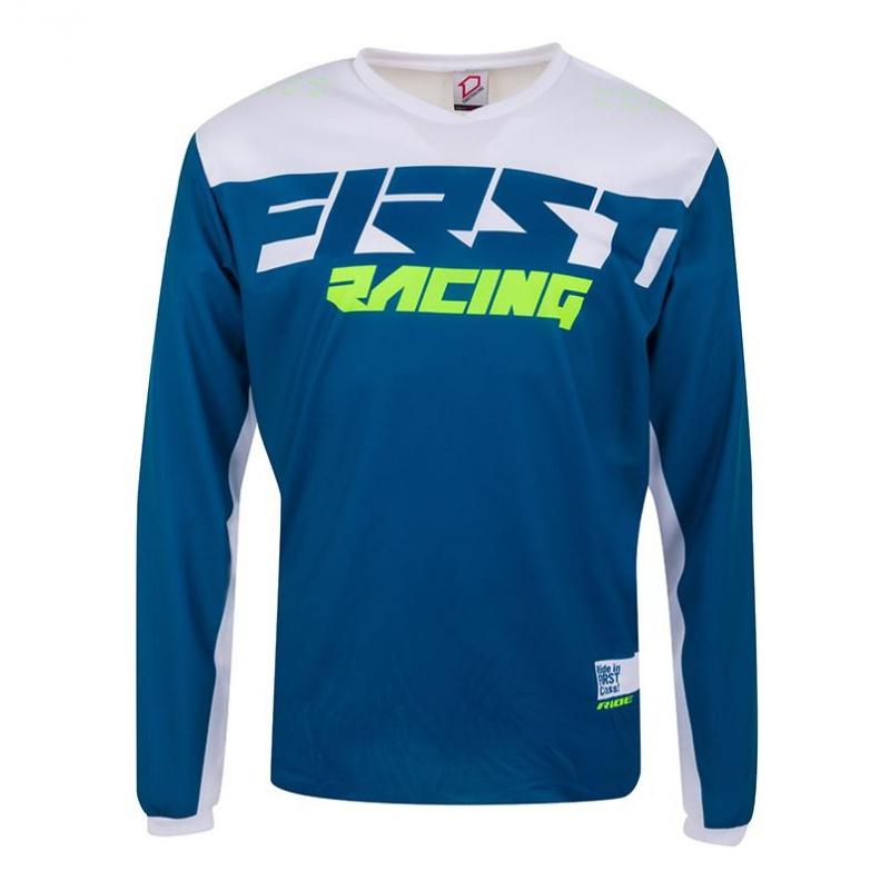 Maillot cross First Racing Data Evo denim/blanc/jaune fluo- S
