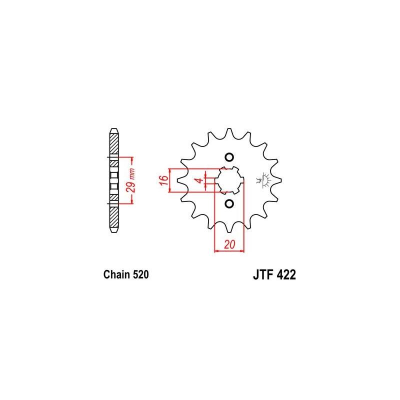 Pignon JT Sprockets Acier pas 520 14 dents - Pour Suzuki GT 185 74-79