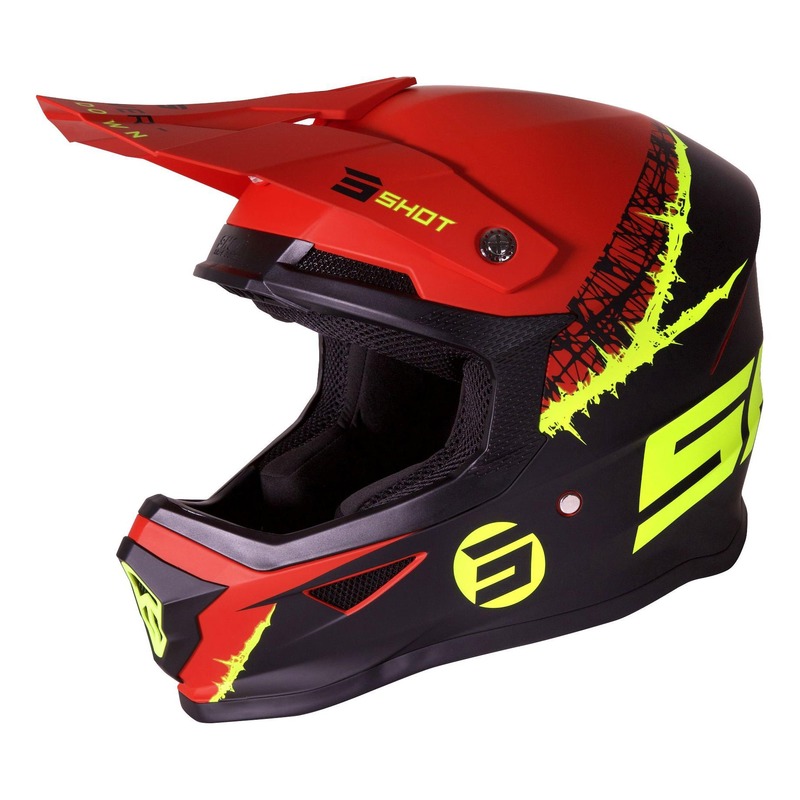 Casque cross Shot Furious Storm mat lime/rouge- XS