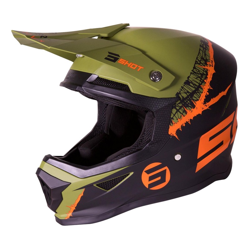 Casque cross Shot Furious Storm mat kaki/orange/noir- XS