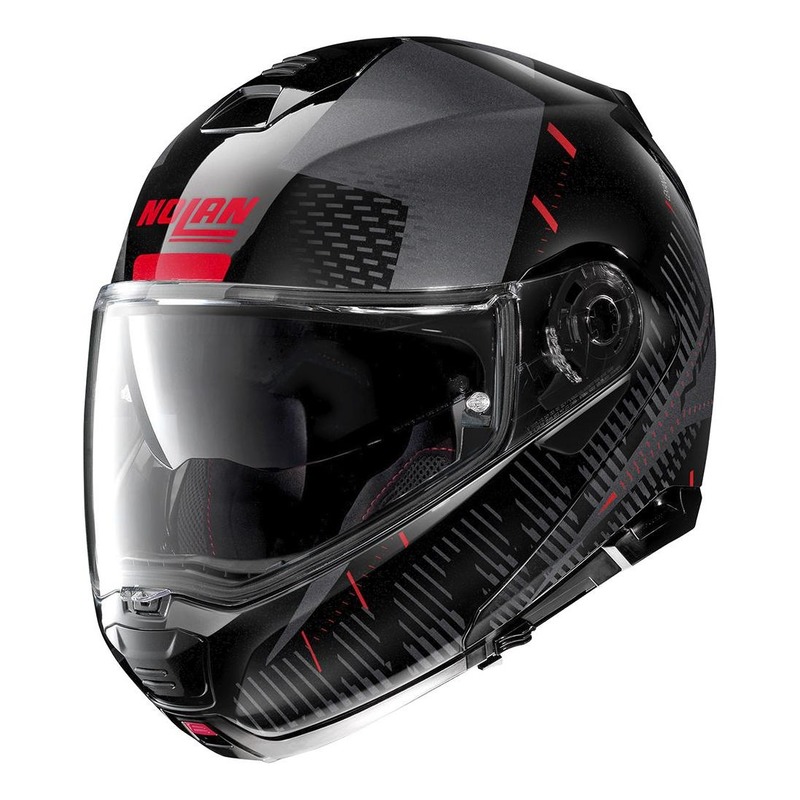 Casque modulable Nolan N100-5 Hilltop N-Com Métal noir/rouge- 2XS