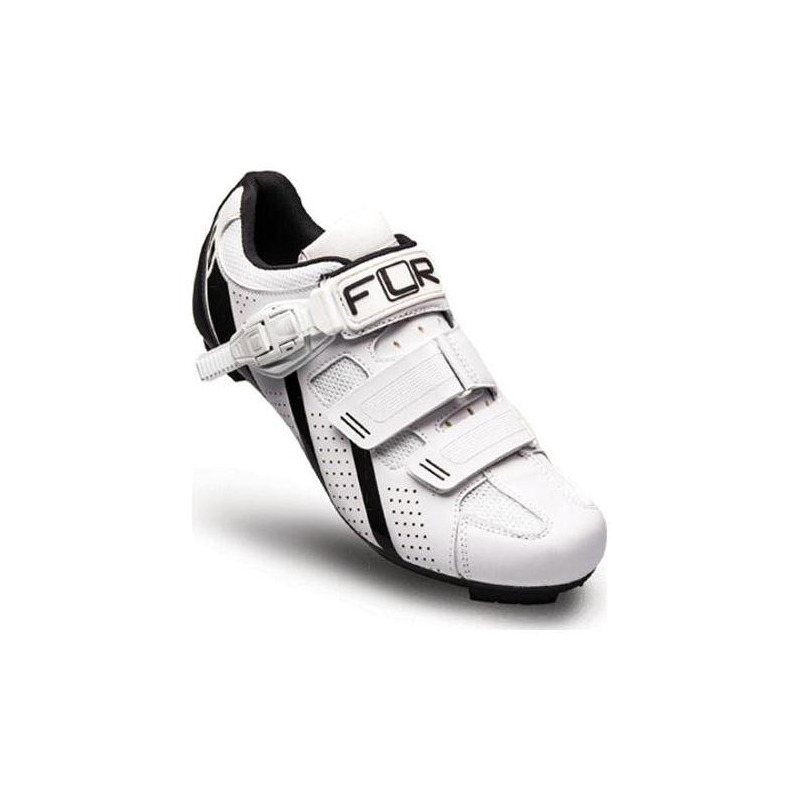 Chaussures vélo de route FLR Pro F15 cuir microfibres blanc sangles velcro