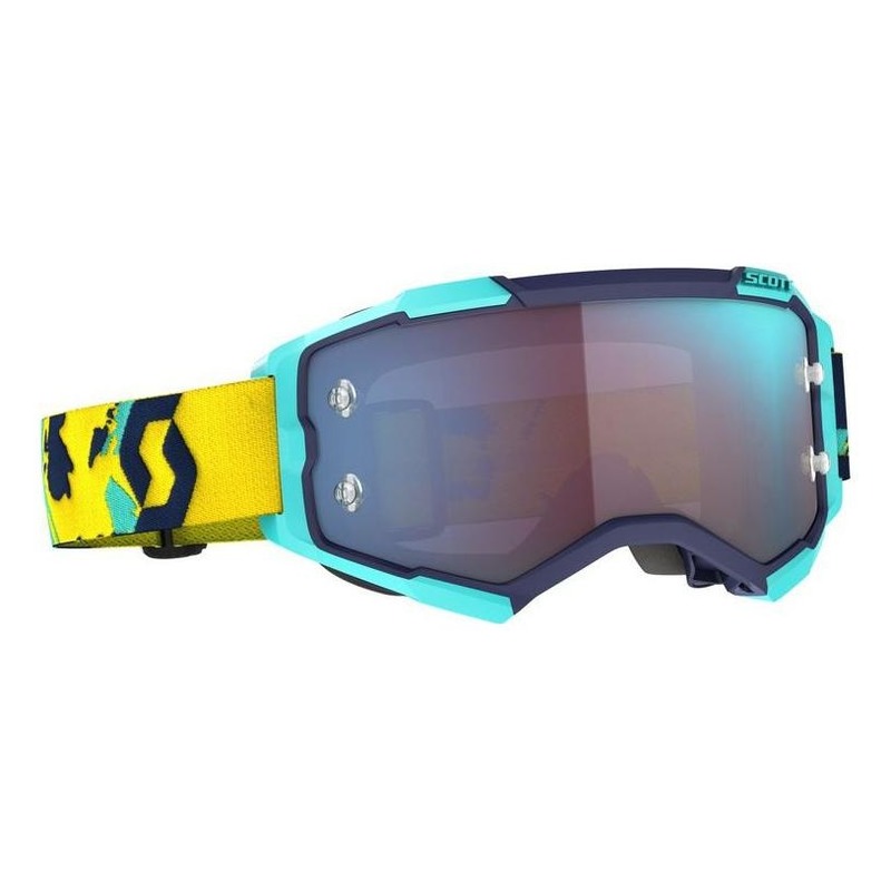 Masque cross Scott Fury bleu/jaune – écran Works chrome bleu