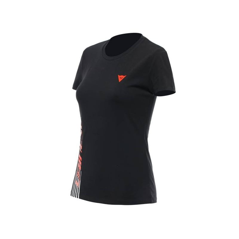 Tee-shirt femme Dainese Logo Lady noir/rouge fluo