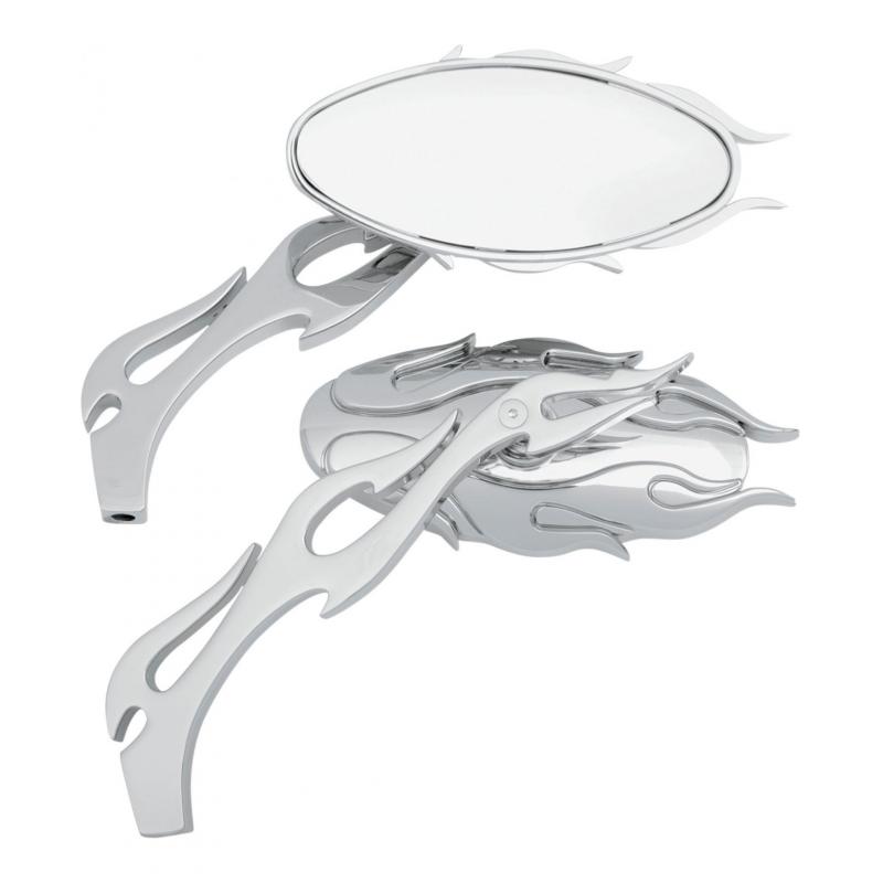 Rétroviseurs Drag Specialties miroirs ovales tige flamme 3D chrome